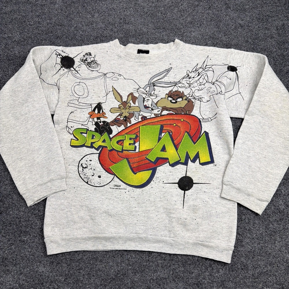 Vintage 1996 Space Jam Sweatshirt Youth XL Grey Crewneck Looney Tunes 90s Movie